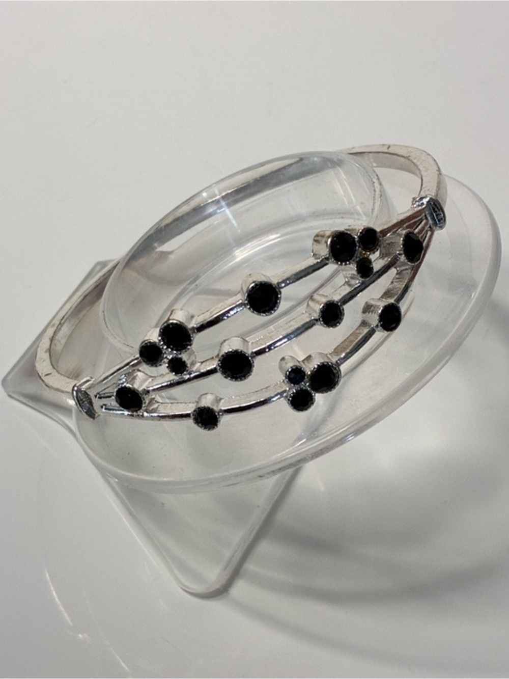 Silver-Tone Black Stone Multi-Row Stackable Bracelet